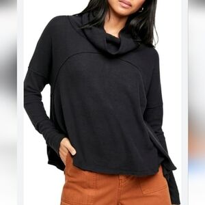 FREE PEOPLE We The Free Cozy Time Funnel Neck Top | Black | Relaxed Fit. MED